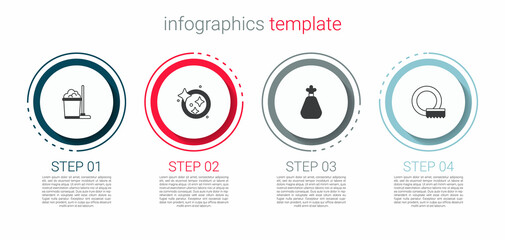 Set Mop and bucket, Washing dishes, Garbage bag and . Business infographic template. Vector