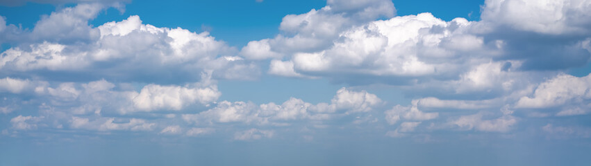 Naklejka na ściany i meble Panorama of white cloud and blue sky, abstract nature background