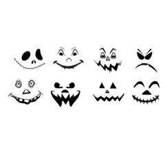 Scary and funny Halloween ghost faces. Evil and funny faces for pumpkin carving Halloween design