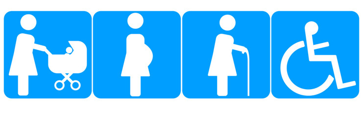 elderly, stroller, disabled, pregnant.on a blue background.
vector design Eps 10.