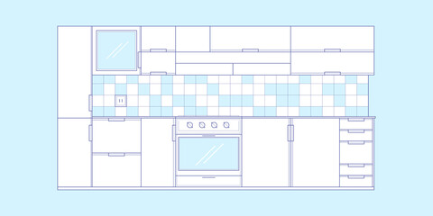 Kitchen drawing.Interior sketch of a kitchen room.Modern home furniture.Vector illustration.