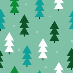 Obraz premium Seamless Christmas pattern . cute abstract Christmas trees and snowflakes on a light green background. vector texture. trend print for textiles, packaging and wallpaper.