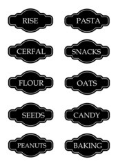 Kitchen seasoning pantry label organizer in black white classic style vector set collection. Kitchen stickers. Vector illustration. 