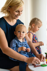 Happy child kids group have fun and play at kindergarden