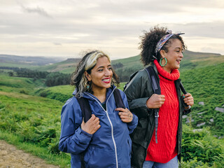 Women hiking in countryside