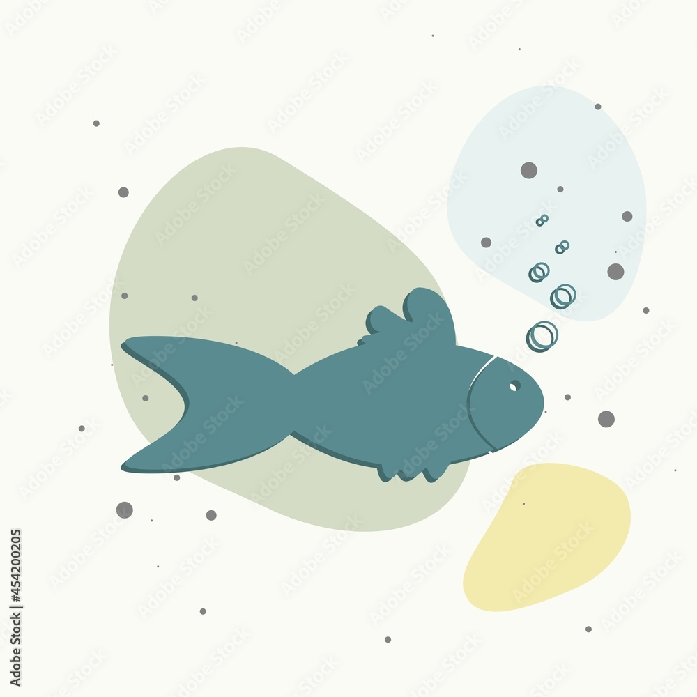 Poster vector image of fish and bubbles on multicolored background.