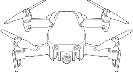 Drone quadrocopter line stroke. Drone vector isolated sign on white background