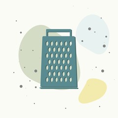 Vector grater icon for the kitchen. The device for cooking on multicolored background.