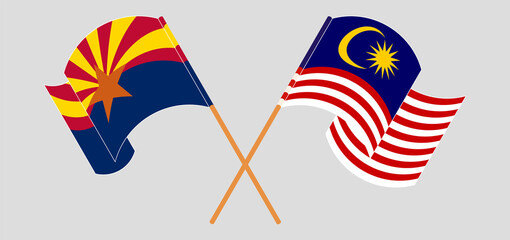 Crossed and waving flags of the State of Arizona and Malaysia