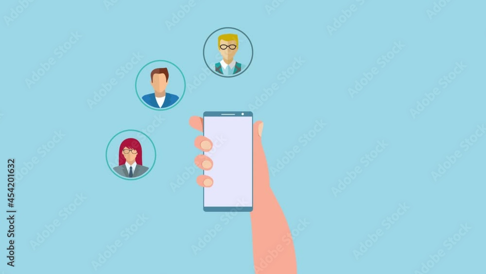 Poster mobile phone technology animation video. social media connection video with a mobile on hand. 4k ani