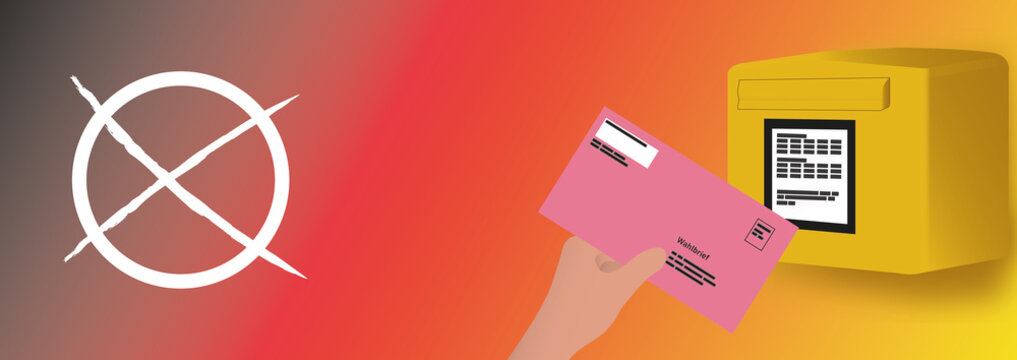 Modern and simple illustration for election in Germany. Envelope for the Bundestag election, mailbox and German flag.