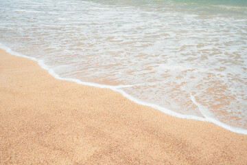 Blue wave and white foamy nature on sunny summer day.Fantastic colorful sunset on surfing  beach.