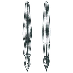 Calligraphic pen and brush. Hand drawn engraving style vector illustration.