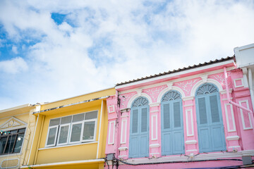 Phuket old town Colorful buildings in Sino Portuguese style.The most important tourists shopping 
walking Street in old town.