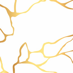 Gold kintsugi crack vector card on white background. Golden texture.