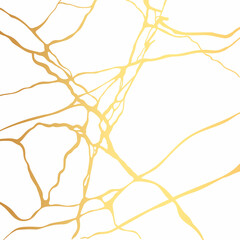 Gold kintsugi crack vector card on white background. Golden texture.