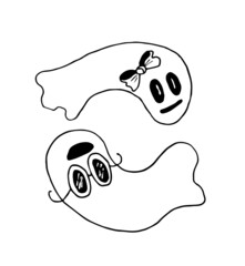 cool ghosts halloween line art hand drawn
