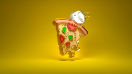 3d render illustration icon logo delivery pizza isolated on yellow background	
