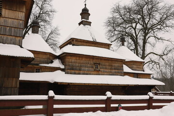 cerkiew, drewniana cerkiew, śnieg, Gorajec © Marcin