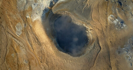 Aerial view of Geysir In Hverir ,Iceland
drone view from east Iceland, people watching Geyser, Hverir, February 2021
