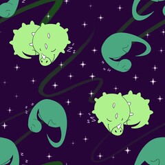 seamless pattern with stars and dinosaurs. Design for fabric, textile, wallpaper and packaging 