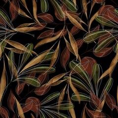 Seamless pattern with autumn leaves. Watercolour design for fabric, textile, wallpaper and packaging 