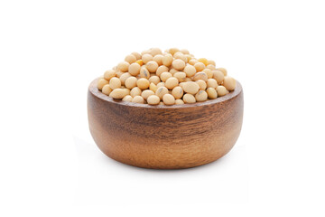 Soybeans in bowl wood isolated on white background with clipping path