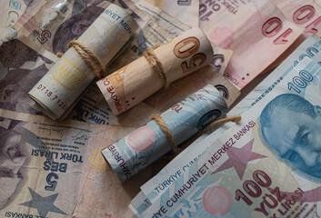 Turkish lira banknotes.economy concept.