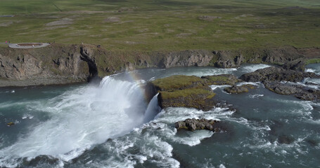 Aerial view over Godafoss waterfall, Iceland

Godafoss is a waterfall in northern Iceland, Drone view , February 2021
