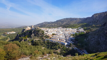 Fototapeta na wymiar Aerial and panoramic view of the spectacular Andalusian town of Zuheros, Castle and defensive fortress of the population