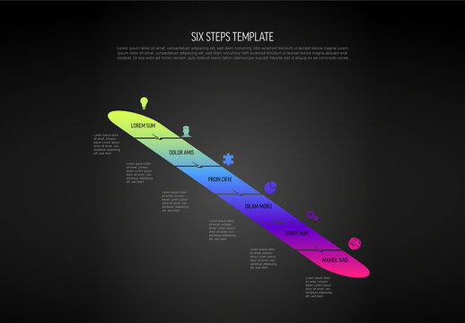 Six Simple Vertical Colorful Steps Process Infographic Layout on Dark Background