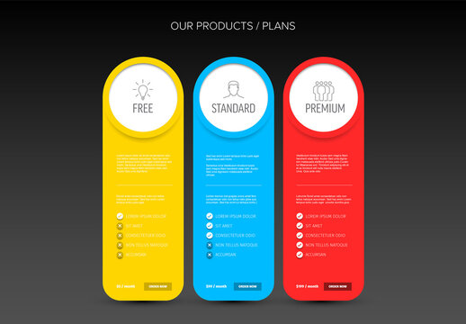 Pricing Product Compare Table Layout with Three Cards