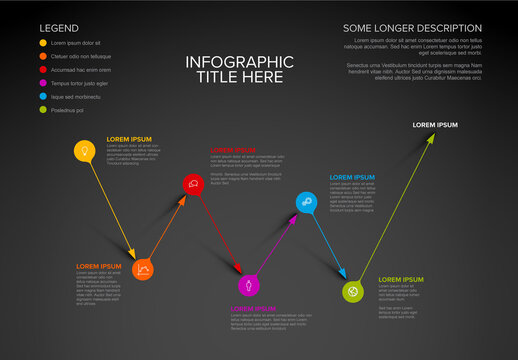 Six Elements Infographic Timeline with Droplet Pointers on Dark Background