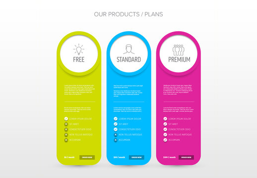 Pricing Product Compare Table Layout with Three Cards