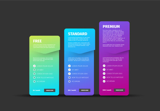 Dark Pricing Product Compare Table Layout with Three Cards