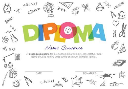 Children's Diploma Certificate Layout with Doodles