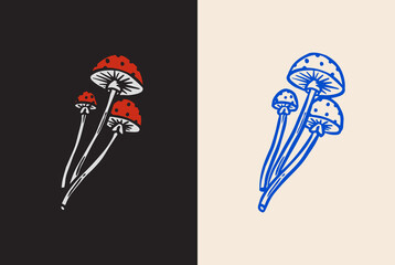 Magic mushroom for brewing. Tattoo design. Hand drawn sketch line