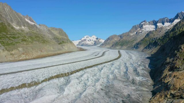 Switzerland, aerial view of a Aletsch Glacier - is the largest glacier in the Alps. It was declared a UNESCO World Heritage Site in 2001.