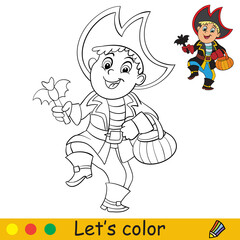 Coloring with template Halloween boy in pirate costume