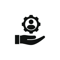 Workforce icon. Man with cogwheel on hand flat style isolated on white background. Vector illustration