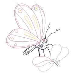 Butterfly with flower insect illustration minimalistic line sketch