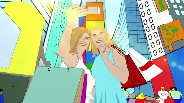 Animaci&oacute;n de mujeres realizando compras 