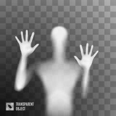 Shadow Blur of Horror Man Behind the Matte Glass. Blurry Hand, Body Figure Abstraction, and Two Palms. The Reflection of the Silhouette Through the Light. Illustration on Transparent Backdrop - 454215834
