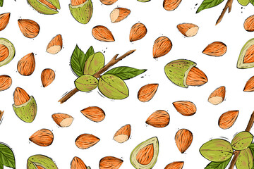 Almond pattern, seamless. Color vector illustration.