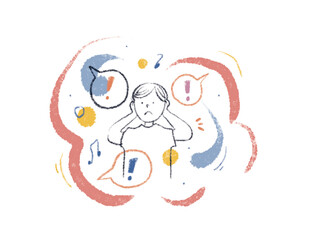 Boy with noises panic attack illustration