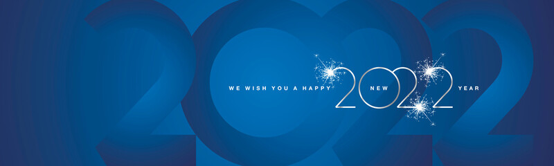 We wish You Happy New Year 2022 modern design silver shining light typography sparkle fireworks 2022 shadow numbers blue banner