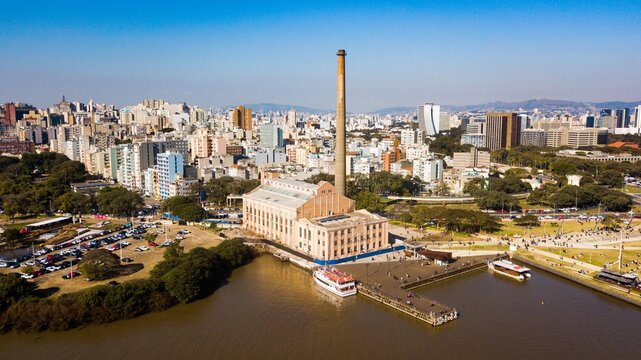 Porto Alegre RS - Aerial view of the Usina do Gasômetro region in Porto Alegre, Rio Grande do Sul