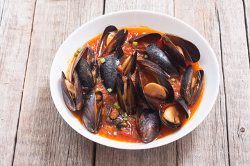 Traditional mussels tomato soup
