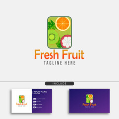  logo design of organic fresh fruits, fruit juice. vector illustration.