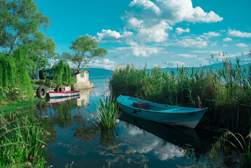 Naklejka na ściany i meble boats on the lake 